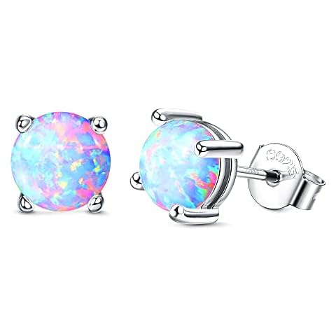 ORAZIO Pendientes de Plata de Ley 925 con ópalo Star Cat Round Cut Opal Pendientes Cover