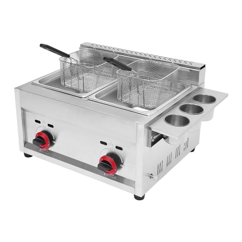 MJMLUCK Freidora a Gas Comercial de Acero Inoxidable de 12 l/3,2 galones para encimera, para Exteriores, con Doble Cesta para Pollo y Patatas Fritas, Ideal para restaurantes y el