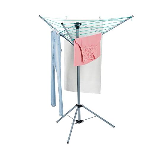 Relaxdays droogmolen, 15 m drooglengte, voor tuin & camping, klapbaar, met voet, wasrek balkon H: 140 cm, zilver