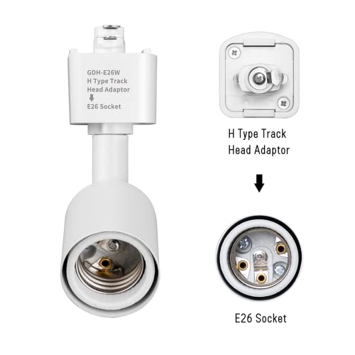 Mirrea H Type Track Lighting Head To E26 Medium Screw Base Adapter Light Direction Adjustable Pack Of 3 (White) #TOP2