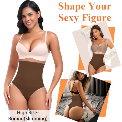 Image of Werena Tummy Control Thong Shapewear for Women High Waisted Body Shaper Panties Shaping Thong Girdle Underwear