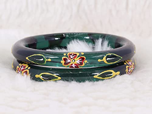 Image of NMII Traditional Glass With Diamond Cutting Pattern Glossy Finished Stylish Kada Set For Women And Girls | Crystal Glass Kada Bangles Set For Wedding, Festive
