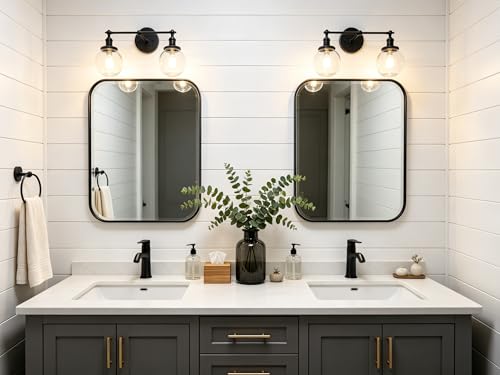 Image of Phansthy Vintage Wall Sconce with Switch, 180 Degree Adjustable Hardwired Bathroom Vanity Light, Industrial Wall Light with 5.9 inch Globe Glass Shade for Living Room Kitchen (Black, 2-Light)