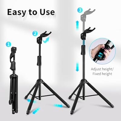 GUITTO Guitar Stand - Heavy Duty Auto-Lock, Adjustable & Foldable for Acoustic/Electric/Bass (33lbs Capacity), Non-Slip Base, Anti-Rust - Portable for Stage/Travel/Studio GGS-06