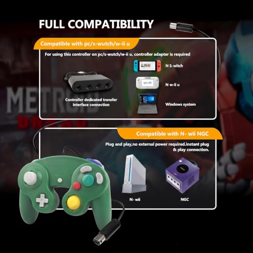 Image of FIOTOK Gamecube Controller,Wired Controller for Wii & Gamecube-Green&Orange