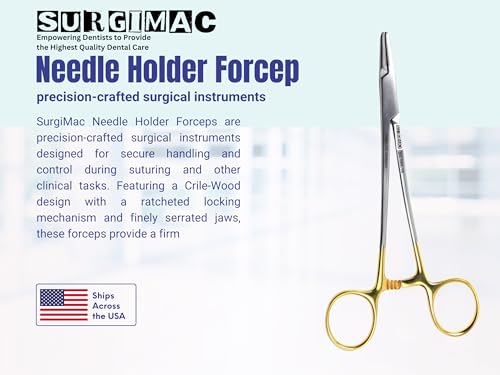 Image of SurgiMac 6.5 inch Locking Needle Holder Forceps - Crile-Wood Design for Medical, Ortho, and Veterinary Use - Stainless Steel Tool with Serrated Jaws