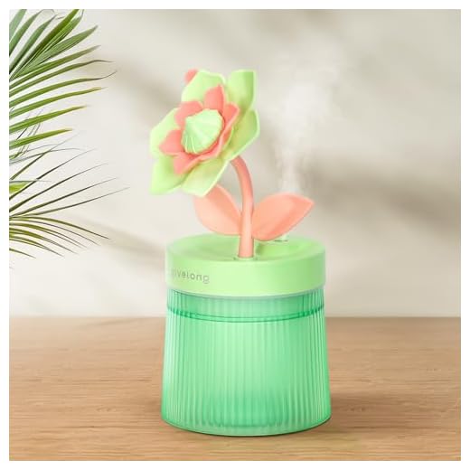 Cute Flower Mini Humidifier, 260ml Gardenia Desktop Humidifiers for Bedroom, Portable Small Cool Mist Humidification for Home, Baby Nursery, Office & Indoor Plants, USB Powered (Green)