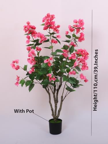 Image of Artificial Bougainvillea Flowers Plants with Pot for Interior Decor /Home Decor /Office Decor (110 cm Tall, Pink)