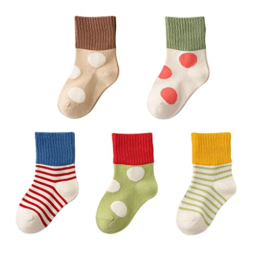 TwKueor 5 Pairs Cotton Ankle Socks for Toddlers and Little Kids, Soft Warm Cozy Socks for Unisex Infant, Gift for Boys and Girls Age 0-8 years (XL)