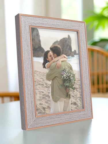 Image of GOLDEN PEACOCK Antique Grey with Gold Accents 5x7 Inch Photo Frame | Set of 1 Elegant Wall & Tabletop Picture Frame for Home Decor and Gifting