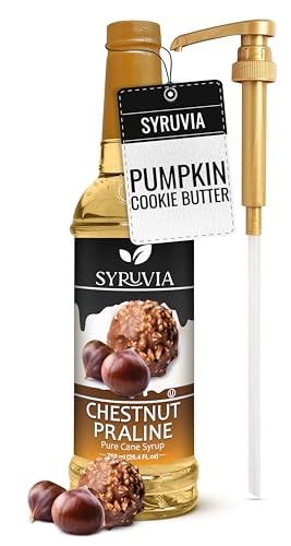 Image of Syruvia Coffee Syrup, Chestnut Praline Flavored Syrup for Drinks, Lattes, and Desserts - 25.4 fl oz - with Pump