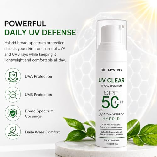 Image of Clear Face Sunscreen Lotion SPF 50+++ | Hybrid Broad-Spectrum Daily Sunblock for Acne-Prone, Oily & Sensitive Skin - Lightweight Matte Finish - 50 ml