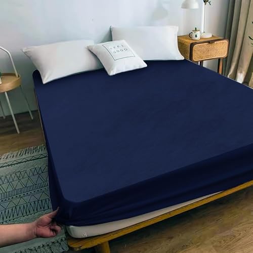 Image of Mattress Protectors,Gadda Cover,100% Cotton&Waterproof,Premium Cotten Feel,Breathable and Hypoallergenic Ultra Soft Fitted(72x78Inches) Dark Blue