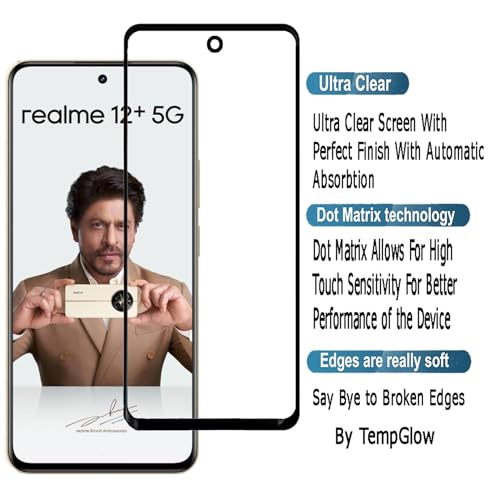 Image of Screen Protector for Realme 12 Plus 5G | Realme Narzo 70 Pro (Black) Tempered Glass Edge-to-Edge 6D Screen Guard With Installation Kit
