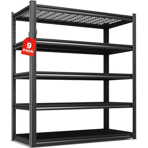 Image of Set of 9 Garage Shelving-3000 lbs 5 Tier Storage Shelves,Adjustable Heavy Duty Metal Shelving Unit and Storage Large Wire Rack,Utility Steel Shelf for Warehouse Industrial Pantry Basement -78 inchx46 inchx20 inch