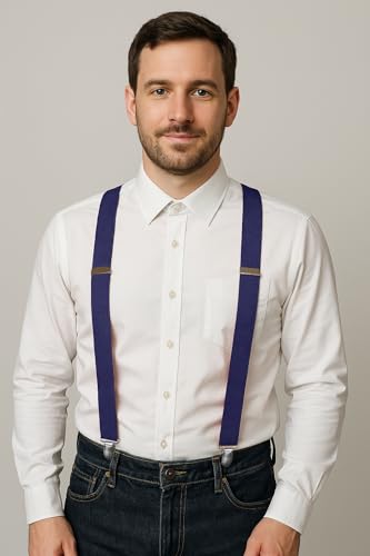 Image of RBOCOTT Mens Solid Color Suspender with 3 Cilps Adjustable Braces