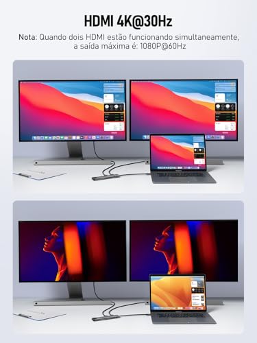 Image of Lemorele USB-C 11 in 1 Dual Output HDMI 4K Hub Adapter, Gigabit Ethernet, 4 USB 3.0 Ports, PD 100W, USB-C and SD /TF Reader - Plug & Play for MacBook, Yoga, HP, Dell, Acer and More