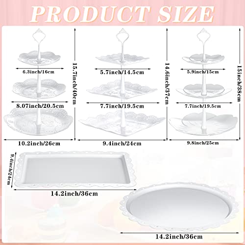 Hoolerry 16 Pcs Plastic 3 Tier Serving Tray Tower Tiered Cake Stands For Dessert Table Square And Round White Cupcake Stand Cookie Display Stand Food With Round And Rectangle Plate For Wedding Party #TOP1