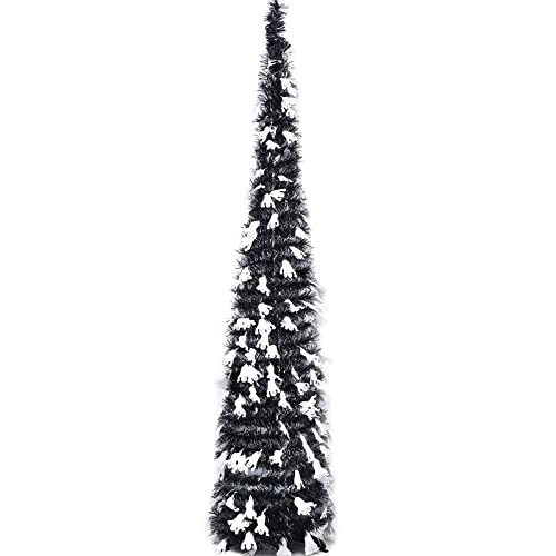 Artificial Halloween Christmas Tree Shiny Ghost Collapsible Christma Tree With Pop Up Christmas Tree Tinsel Decora Halloween Black Pumpkin Sequins For Holiday Carnival Party Decorations Indoor Outdoor #TOP2