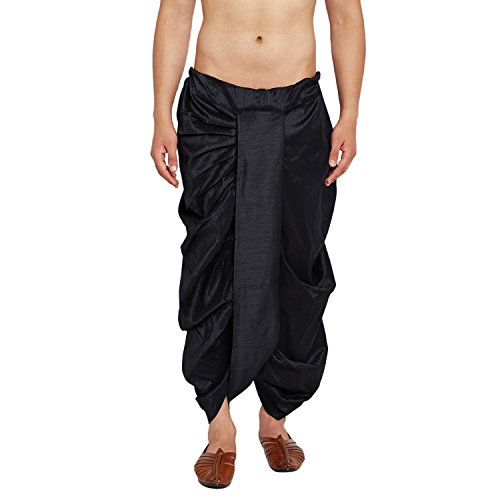 Image of SOJANYA (Since 1958 Mens Black Stitched Dupion Silk Dhotis, Size: Freesize