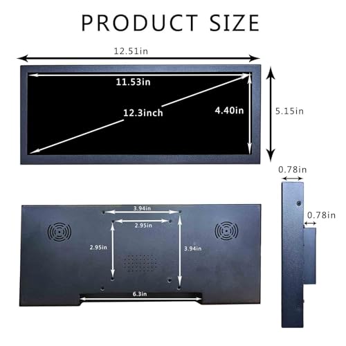 Image of VSDISPLAY 12.3'' Android 11 LCD Monitor 1920x720 IPS Stretched Bar LCD | Supports USB Auto Copy Autoplay,Video Output