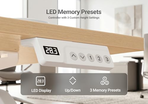 Image of YDN Electric Standing Desk Adjustable Height, 55 x 24 Inches Sit Stand up Desk with Memory Presets & Cable Management, Home Office Desk for Office & Computer Workstation, White Frame /Nature Top