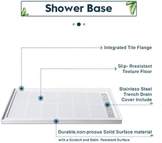 ELEGANT 48'' L x 32'' W x 4'' H Shower Base, Right Drain, Non-Slip Single Threshold Shower Pan, Stainless Steel Shower Drain Cover Included