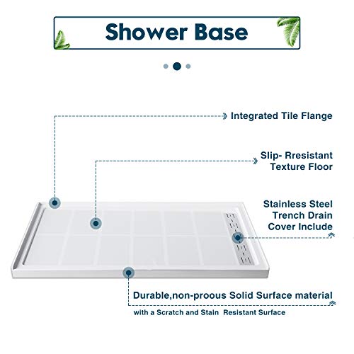 ELEGANT 48'' L x 32'' W x 4'' H Shower Base, Right Drain, Non-Slip Single Threshold Shower Pan, Stainless Steel Shower Drain Cover Included