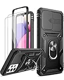 LeYi Hülle für Samsung Galaxy A33 5G Kameraschutz Handyhülle&Glasfolie Schutzfolie 2 Stück,Hybrid Kameraklappe Schutzhülle Militär Standard Cover Case Metall Ring Ständer Halter Handy Hüllen Schwarz