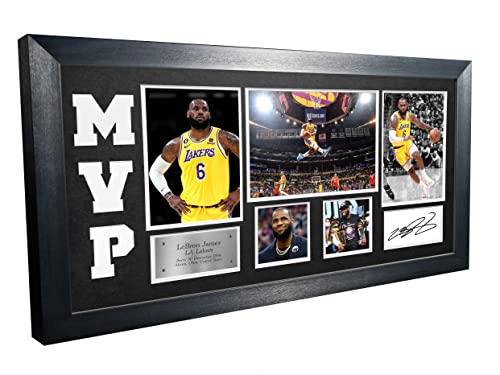 MVP Black or White LeBron James Los Angeles LA Lakers Signed Autographed Photo Photograph Picture Frame Basketball Poster Gift (Black Mount)