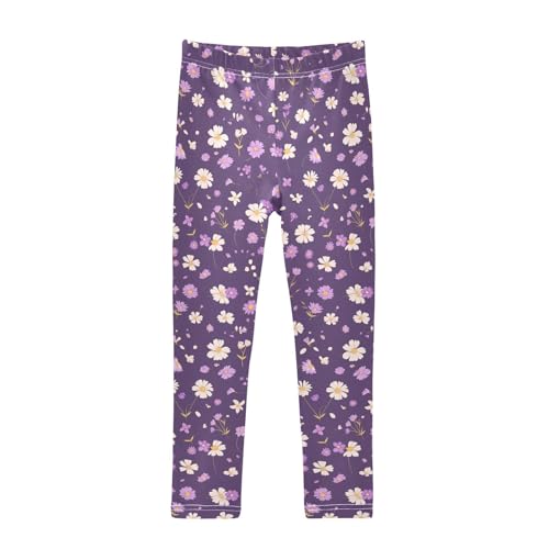 Seamless Daisy Flower Purple Kids Baby Girls Active Leggings Comfortable High Waisted Yoga Pants Running