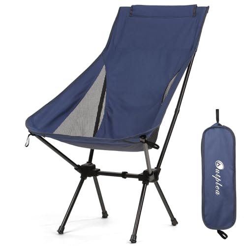 Outplea Hochlehniger Campingstuhl Faltbar, Leichter Faltbarer Strandstuhl Kompakt mit Tasche, Klappstuhl Klein für Camping Picknick Angeln Wandern, Blau