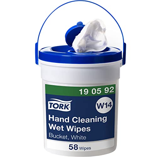 Tork toallitas húmedas con cubo dispensador, 190592, 1 x 58 toallitas de mano W14, 1 capa, Blanco