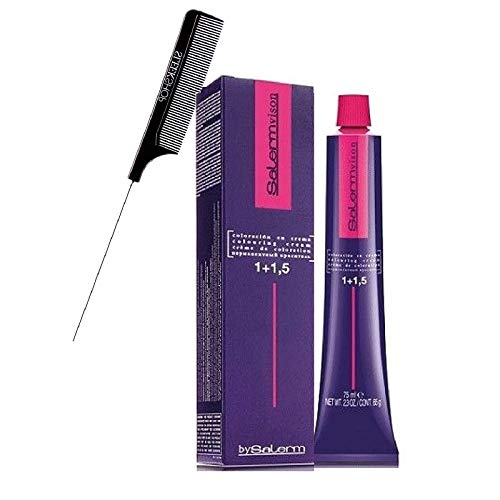 Salerm Cosmetics VISION Salermvision Permanent Cream Hair Color Dye (w/Sleek Steel Pin Rat Tail Comb) Haircolor Creme, Gray Coverage in 30 minutes (7,00 - BLONDE)