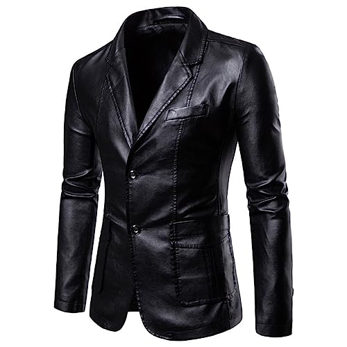 JMSUN Jaqueta masculina dTerno masculino elegante com 2 botões de couro sintético blazer jaqueta esp