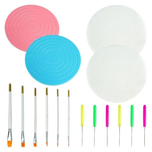 16 Pcs Cookie Decorating Kit Cookie Turntable Decorating Supplies with 2 Acrylic Turntable 6 Scribe Needle and 2 Silicone Mesh Mats 6 Decoration Brushes