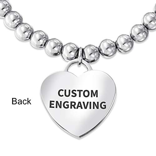 Personalized Pink Ribbon Cancer Survivor Medical Alert Id Stretch Bead Bracelet Heart Shape Charm Tag Custom Engraved #TOP2