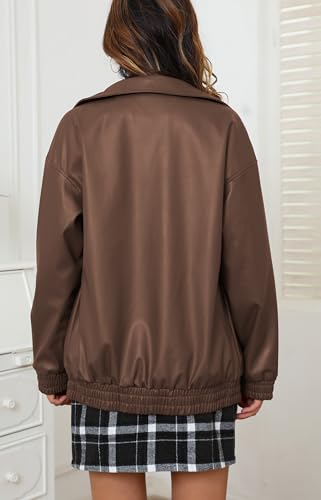 We1Fit Womens Oversized Faux Leather Jacket 2025 Fashion Outfits Motorcycle Zip Up Bomber Biker Coats Winter Fall Clothes3