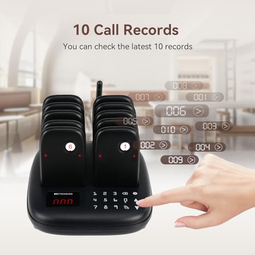 Retekess TD175S Pager Rufsystem, Außenbereich 800m, 7 Rufmodi mit Vibration, Touch-Taste Leicht zu Reinigen, Restaurant Pager System für Speisewagen (10 Pagers)