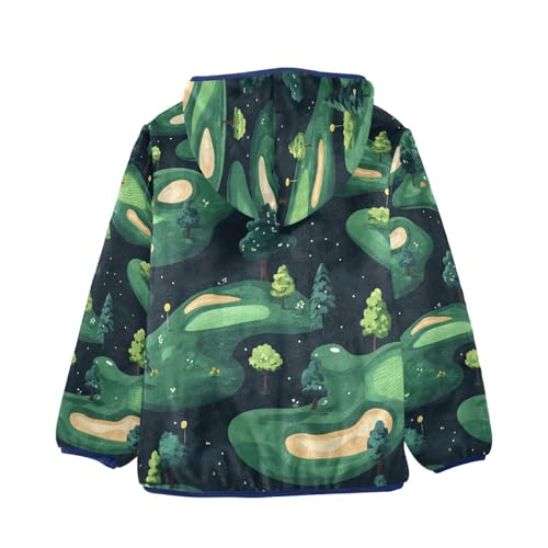 Golf Course Night Pattern Toddler Fleece Jacket Girl Boys Hooded Fleece Jacket Coat Warm Outwear Zip-up 3-10T2