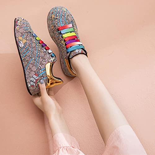 Chaussures plates unisexes dorées bling à plateforme pour couples