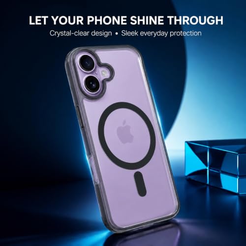 Image of MAGA Back Case Cover for Apple iPhone 16, Transparent Black Magnetic Case Compatible with MagSafe, Hybrid Hard PC Back & Soft TPU Bumper, Shockproof Protective Cover - Black