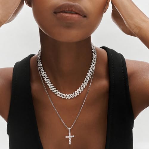 Cuban Link Chain for Men Women 16"/18"/20" Iced Out Cross Pendant Necklace Diamond Chain Religious Jewelry Gift for Christmas Birthdays Parties3