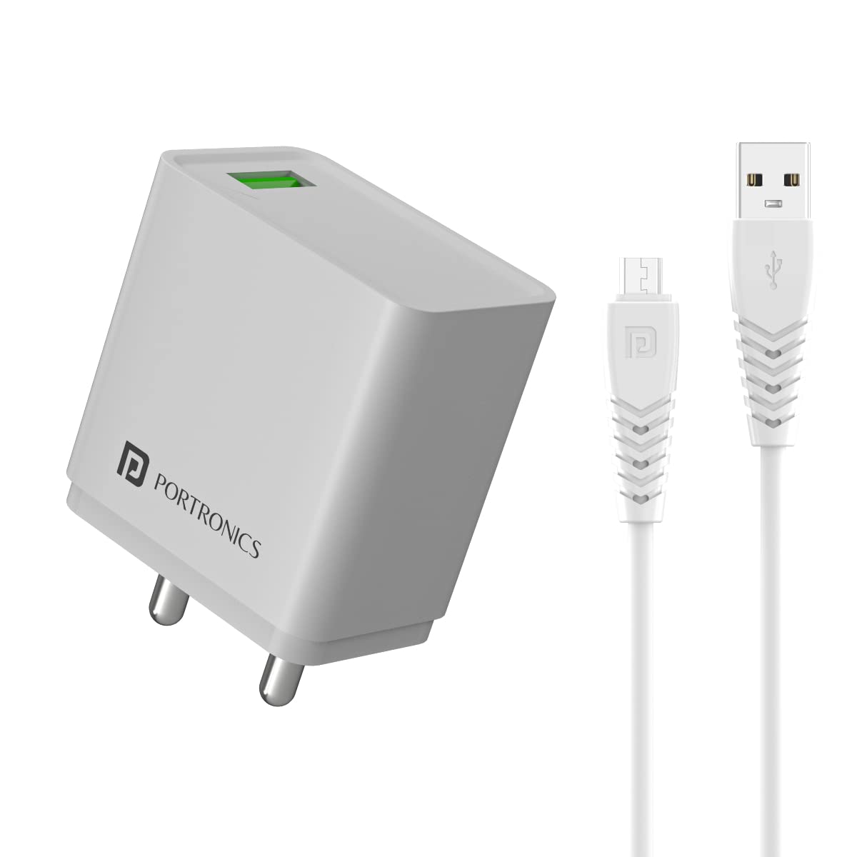 Portronics Adapto One M,18W 3A Fast Charging Adaptor,Comes with 1M Micro USB Cable Single Port Wall Charger for Iphone11/Xs/Xs Max/Xr/X/8/7/6/Plus,Ipad Pro/Air 2/Mini 3/Mini4,Samsung S4/S5&More,White-picture-16