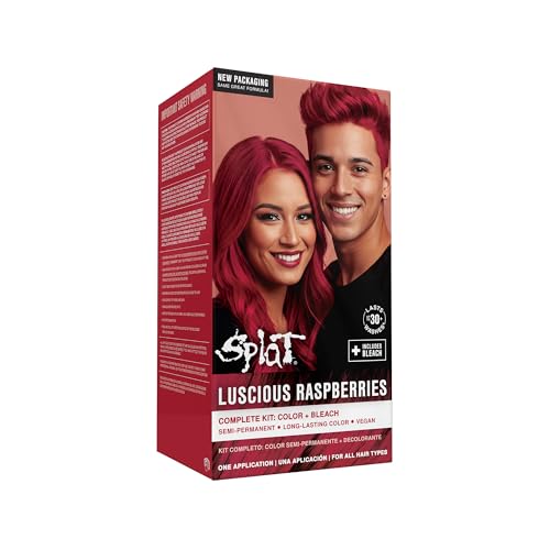 Splat Luscious Raspberries Semi Permanent Hair Dye Kit with Bleach, 1 Application, Includes Red Hair Dye, Oxide & Bleach Powder, Vegan & Cruelty Free Hair Color