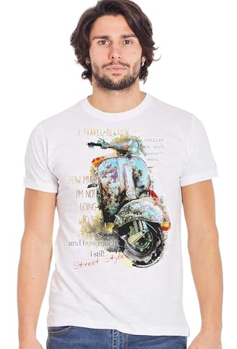 street style Vintage Moto VES 10006 T-shirt Urban Men 100% coton flammé BS, blanc, Medium