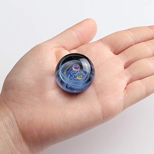 Jovivi Universe Galaxy Space Lampwork Glass Ball Sphere Sculpture Figurine With Acrylic Stand,Unique Special Cosmos Design Series Nebula Ribbon Double-Planet #TOP2