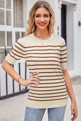 Image of Newshows Women's Sweater Short Sleeve Summer Fall Casual Business Shirts | Stretchy, Breathable, Lightweight, Summer Casual Sweater for Business 2026, Crewneck Dressy Tops, Daily Pullover, Work