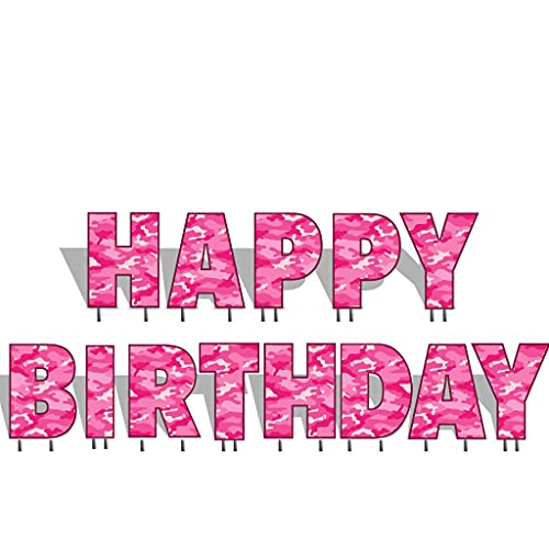 Victorystore Lawn Decorations: Happy Birthday Camouflage Yard Letters, Pink Camo With 26 Short Stakes #TOP2