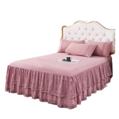Falda de Cama Falda de Cama de 3 Capas, Falda de Cama con Volantes de Encaje, Funda de Cama for Dormitorio, Falda de Cama, Funda de colchón Antideslizante, sábana, Colcha(Light Purple,200x220x45cm)